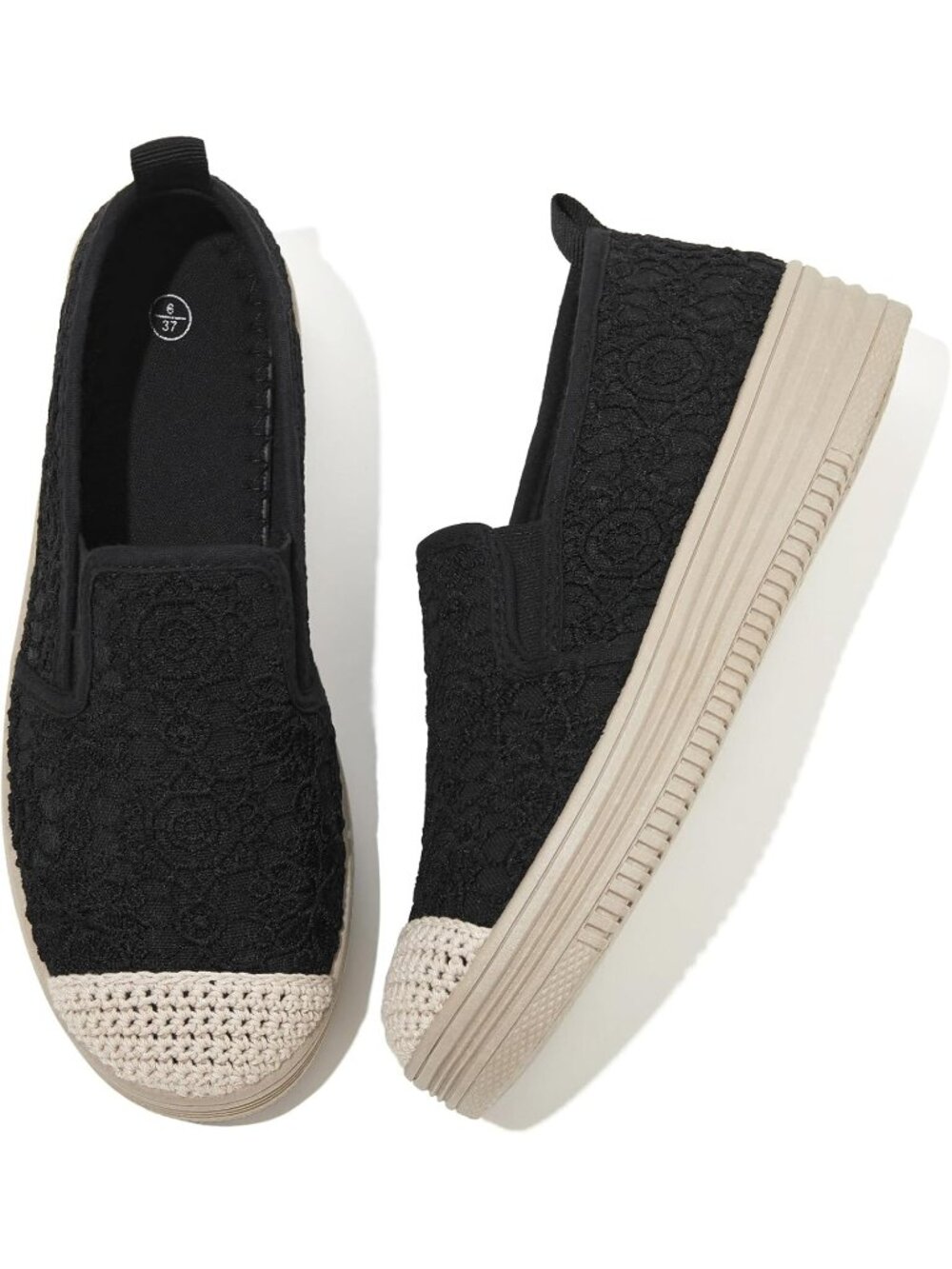 Women's Black Stylish Lace Casual Loafers Lightweight Platform Walking Sneakers